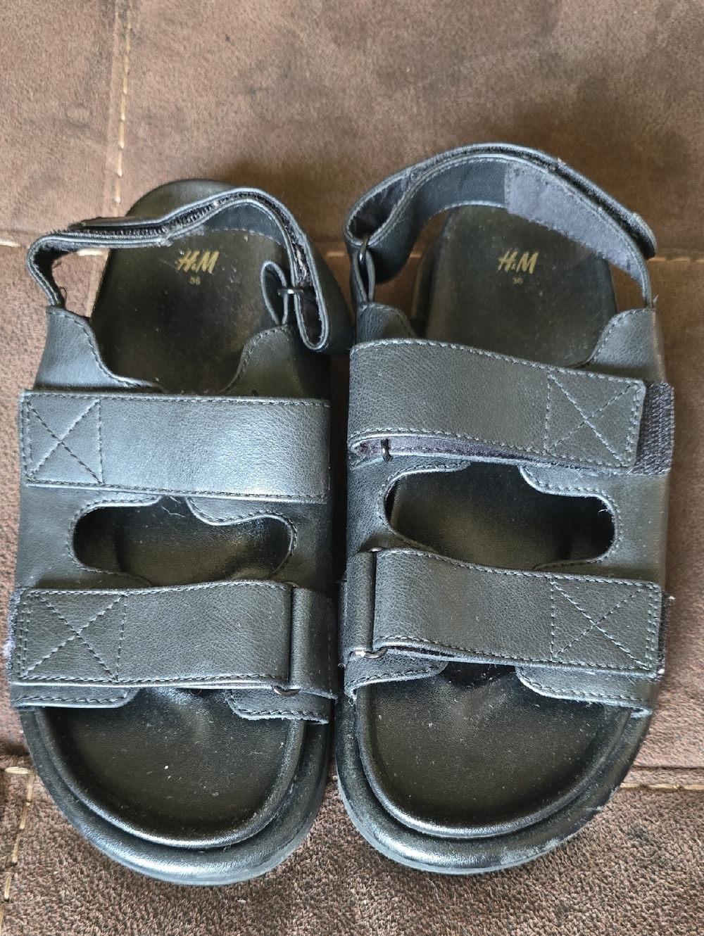 H&M Womens Black Double-Strap Velcro Sandals